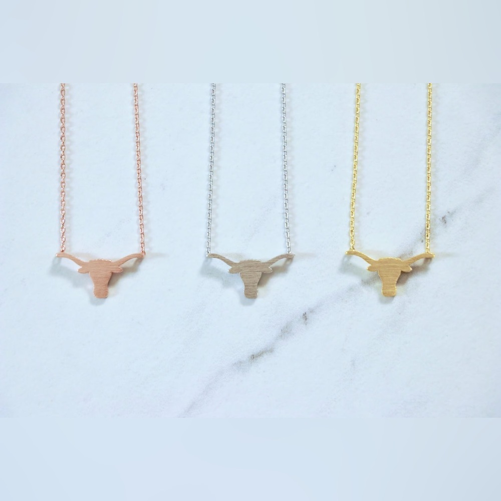 Dainty Longhorn Outline Necklace, Bull Horns Pendant, Texas Gift, College Gift